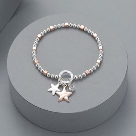 Round and Square Bead Bracelet with Stars and Stone Charm