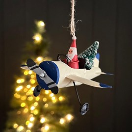 Santa Flying a Plane Hanging Christmas Decoration Christmas Decorations Festive Decorations Metal Wood Hanging Santa On Plane Shoeless Joe