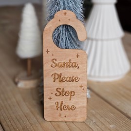 'Santa, Please Stop Here' Large Wooden Door Hanger Wooden Christmas Decorations Festive Hanging Decorations Santa Stop Here Door Hanger