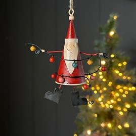 Christmas Decorations Festive Metal Hanging Santa With Fairy Lights Shoeless Joe