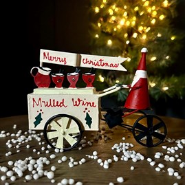 Santa With Mulled Wine Cart Christmas Decoration Christmas Table Decorations Christmas Gifts Festive Santa And Mulled Wine Car Shoeless Joet