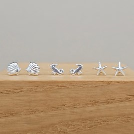 Set of 3 'Under The Sea' Sterling Silver Stud Earrings Set of 3 'Under The Sea' Sterling Silver Stud Earrings