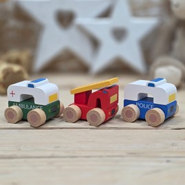 Set of 3 Wooden First Toy Emergency Vehicles Orange Tree Wooden Gifts For Children Push Along Toy Emergency Vehicles Bright Colours First Toy