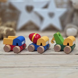 Set of 3 Wooden First Toy Trucks Orange Tree Wooden Gifts For Children Push Along Toy Trucks Bright Colours First Wooden Toy