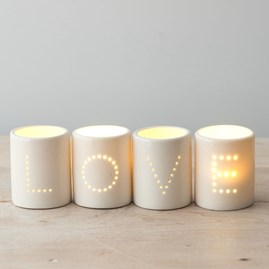 Set of 4 'LOVE' Dot Tealight Holders