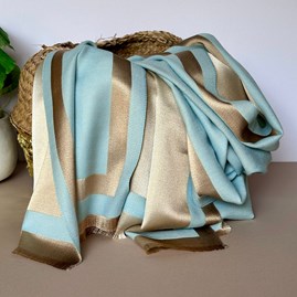 Silky Blue and Gold Border Reversible Scarf Clothing Accessory Gifts Warm Winter Scarves Silky Scarves Reversible Scarves Wraps And Shawls