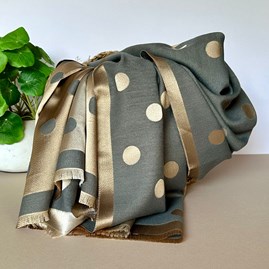 Silky Grey and Gold Spot Reversible Scarf Clothing Accessory Gifts Warm Winter Scarves Silky Scarves Reversible Scarves Wraps And Shawls
