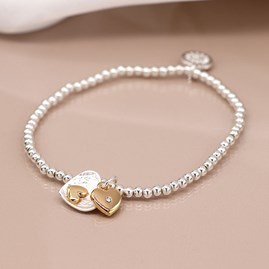 Silver and Gold Plated Double Heart Bracelet Silver Plated Costume Fashion Jewellery Silver Gold Plated Hearts Mother's Day Valentine Gifts