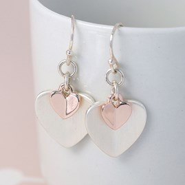 Silver and Rose Gold Plated Folded Hearts Earrings Silver and Rose Gold Plated Folded Hearts Earrings