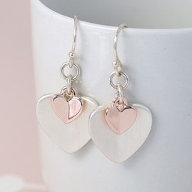 Silver and Rose Gold Plated Folded Hearts Earrings