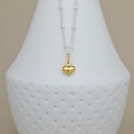 Silver Ball Chain Necklace with Gold-Plated Petite Heart