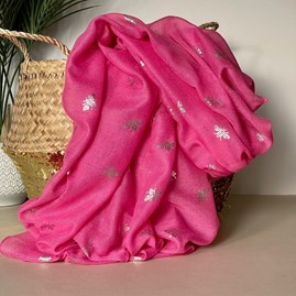 Silver Bee Print Scarf in Fuchsia Pink