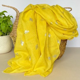 Silver Bee Print Scarf in Yellow