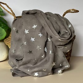 Silver Glitter Stars Scarf in Grey