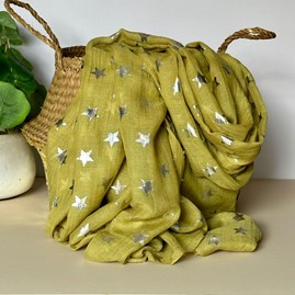 Silver Glitter Stars Scarf in Mustard Yellow