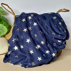 Silver Glitter Stars Scarf in Navy Blue Gifts For Women Scarves And Accessories Silver Glitter Stars Scarf in Navy Blue Yellow Soft  Elegant