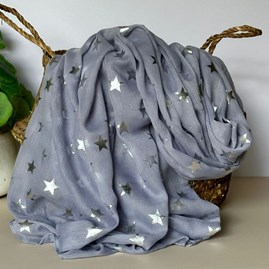 Silver Glitter Stars Scarf in Silver Grey