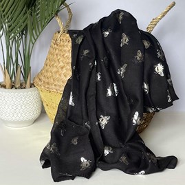 Silver Metallic Bees Scarf in Black