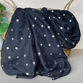 Silver Metallic Stars Scarf in Black