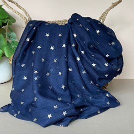 Silver Metallic Stars Scarf in Blue Gifts For Women Scarves And Accessories Silver Glitter Star Scarf in Blue Soft Elegant
