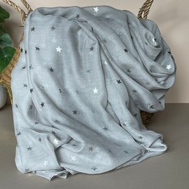 Silver Metallic Stars Scarf in Grey Gifts For Women Scarves And Accessories Silver Glitter Star Scarf in Grey Soft Elegant