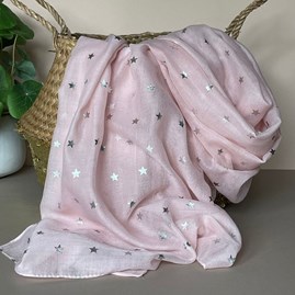 Silver Metallic Stars Scarf in Pink