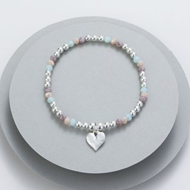 Silver Plated and Crystal Bracelet Hammered Heart Charm