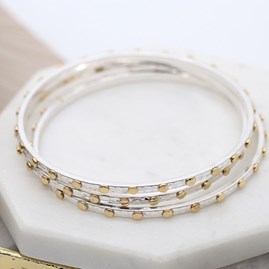Silver And Gold Plated Studded Triple Bangle Set Silver And Gold Plated Studded Triple Bangle Set