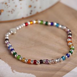 Silver Plated and Rainbow Glass Bead Bracelet Silver Plated and Rainbow Glass Bead Bracelet