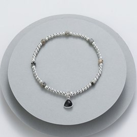 Silver Plated and Stone Bead Bracelet Clear Grey Charm Silver Plated and Stone Bead Bracelet Clear Grey Charm