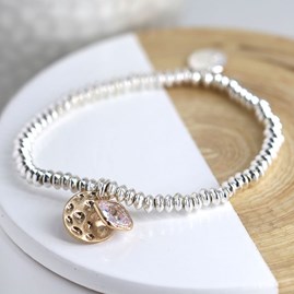 Silver Plated Bead Bracelet with Golden Disc and Crystal Silver Plated Bead Bracelet with Golden Disc and Crystal
