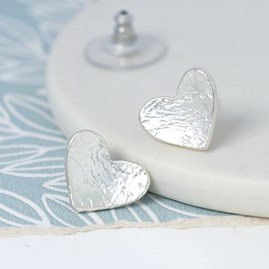 Silver Plated Foil Texture Heart Stud Earrings Silver Plated Foil Texture Heart Stud Earrings