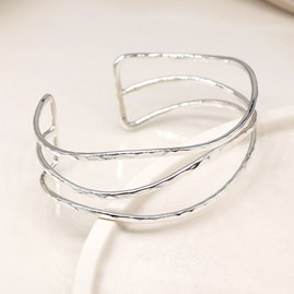 Silver Plated Hammered Triple Wave Strand Bangle Silver Plated Costume Fashion Jewellery Bracelet Bangle Silver Hammered Wave Bangle