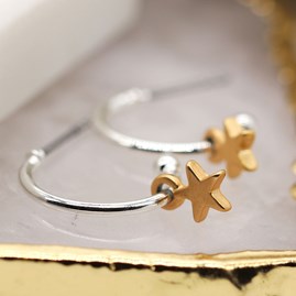 Silver Plated Hoop Stud Earrings with Star Silver Plated Hoop Stud Earrings with Star