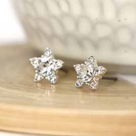 Silver Plated Star Flower Crystal Stud Earrings Silver Plated Star Flower Crystal Stud Earrings