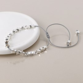 Silver Plated Costume Fashion Jewellery Bracelet Grey Star Cord Thread Bracelet