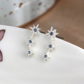 Silver Plated Triple Star Stud Earrings with Blue Crystals Silver Plated Triple Star Stud Earrings with Blue Crystals