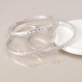 Silver Plated Costume Fashion Jewellery Mother's Day Gifts Set of Three 3 Bangles Hammered