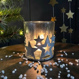 Silver Stars Tea Light Holder