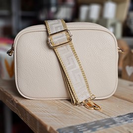 Single Zip Cross Body Bag in Beige