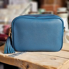 Single Zip Cross Body Bag with Tassel in Teal