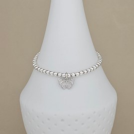 Skinny Bead Bracelet with Sterling Silver Butterfly Charm