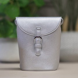 Small Cross Body Bag in Silver Small Cross Body Handbag Bag For Phones Long Matching Strap Press Stud Fastening