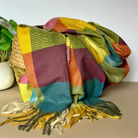 Soft Colour Block Check Scarf in Yellow & Blue Clothing Accessory Gifts Soft Warm Winter Scarves Shawls Wraps Contemporary Scarf