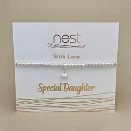 'Special Daughter' Beaded Charm Bracelet Beaded Bracelet Carded Bracelet Sentiment Relative Special Daughter Heart Silver Plated Jewellery