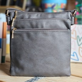 Square Multi-Zipped Cross Body Bag in Dark Grey Square Multi-Zipped Cross Body Bag in Dark Grey