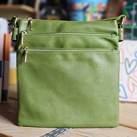 Square Multi-Zipped Cross Body Bag in Green