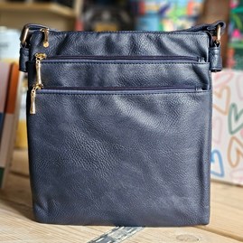Square Multi-Zipped Cross Body Bag in Navy Blue