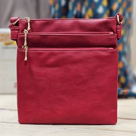 Square Multi-Zipped Cross Body Bag in Red
