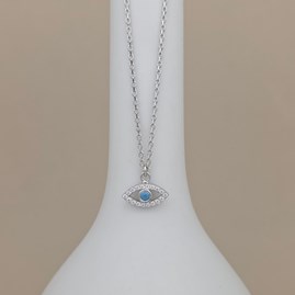 Sterling Silver and CZ Evil Eye Necklace Sterling Silver Evil Eye Necklace Pendant Blue Turquoise Stone Gifts For Her